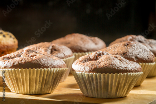 Closeup homemade chocolate muffin