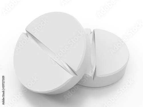 Two white medical pills on white background