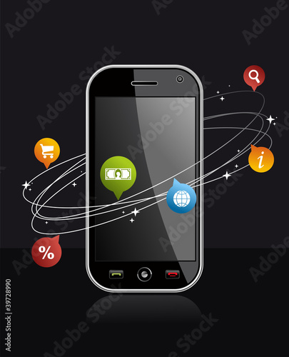 Smartphone device with application on black