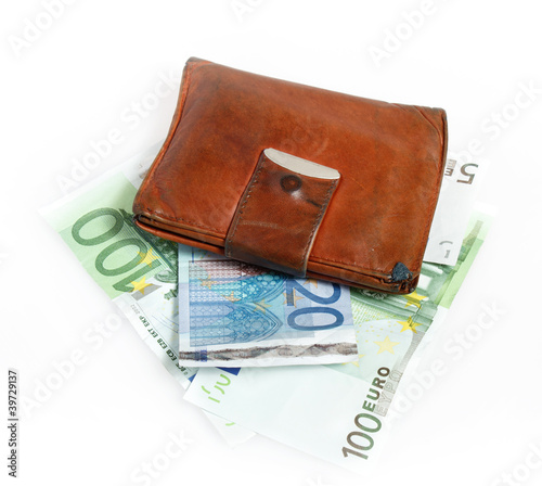 Leather wallet with euro banknotes