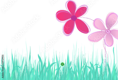 artificial flower illustration with grass, copy space