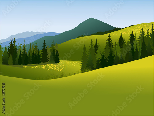 Rural landscape with mountains