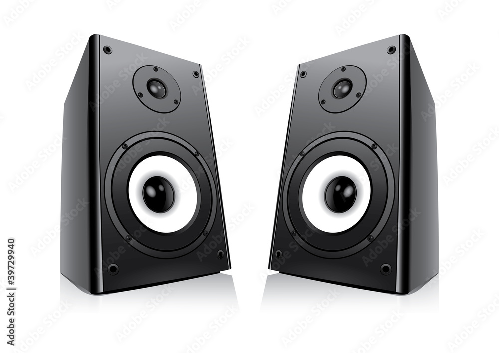 Pair Of Black Loud Speakers Isolated on White Background Pair Of Black Loud Speakers Isolated on White Background