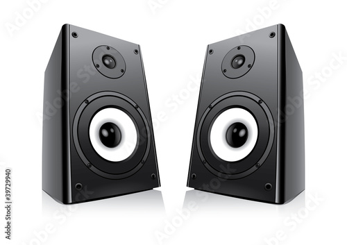Pair Of Black Loud Speakers Isolated on White Background