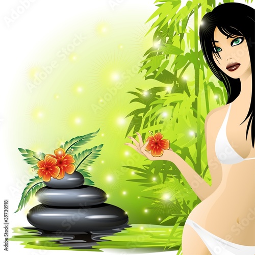 Zen-spa-Ragazza Benessere-Girl's Body Care-Health-Vector