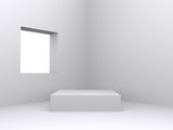 pedestal inside isolated white room with window
