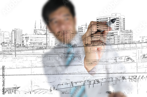 Business Man Drawing building and cityscape