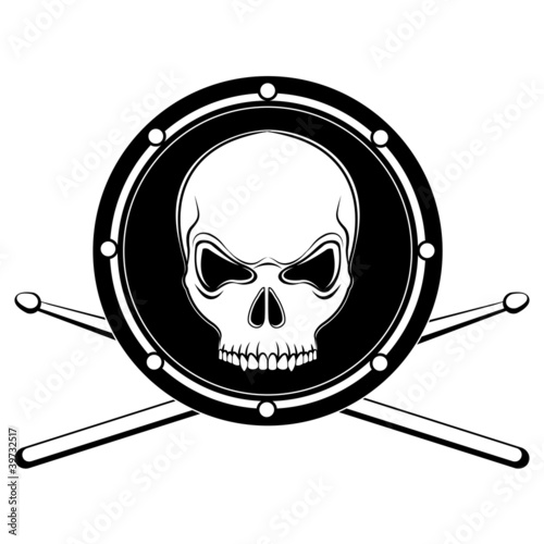 Vector jolly Roger drum skull with drumsticks