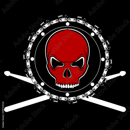 Vector red skull on chainsaw drum
