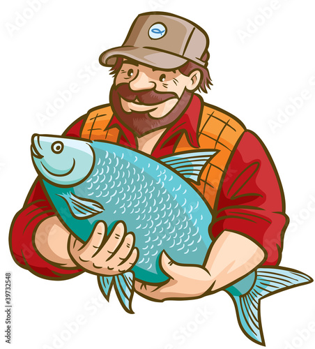 Fisherman With Fish. Vector illustration.