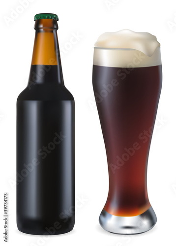 glass and bottle of dark beer