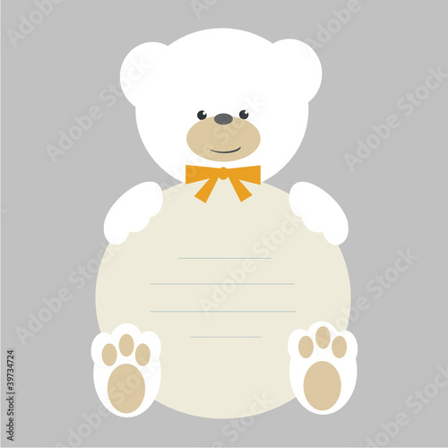 White teddy bear with banner