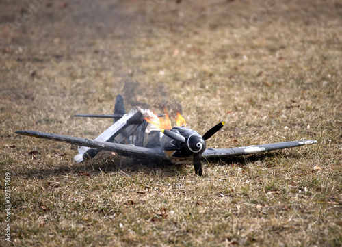 World war II crashed and burning airplane
