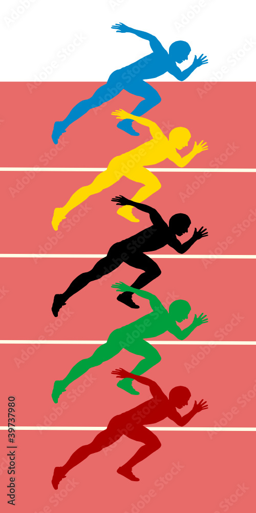 athletes starting on athletic track background. vector file.