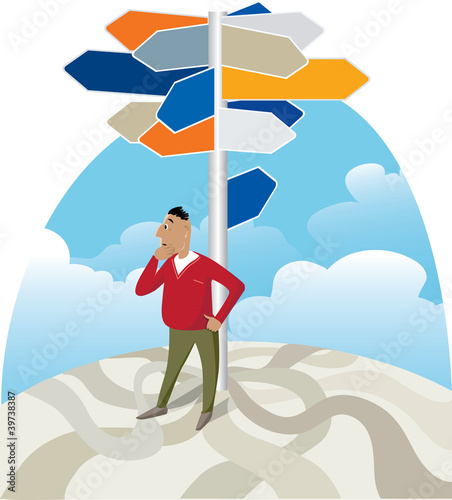 Looking for direction at signpost