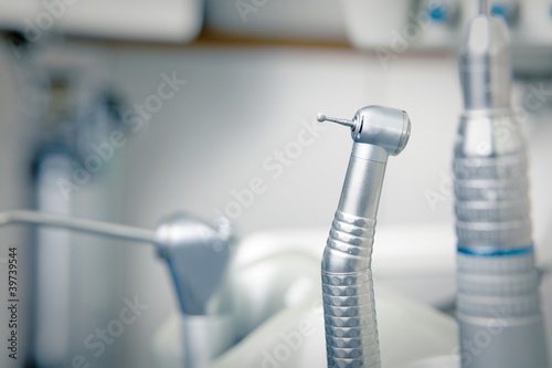 Metallic dentist tools close up