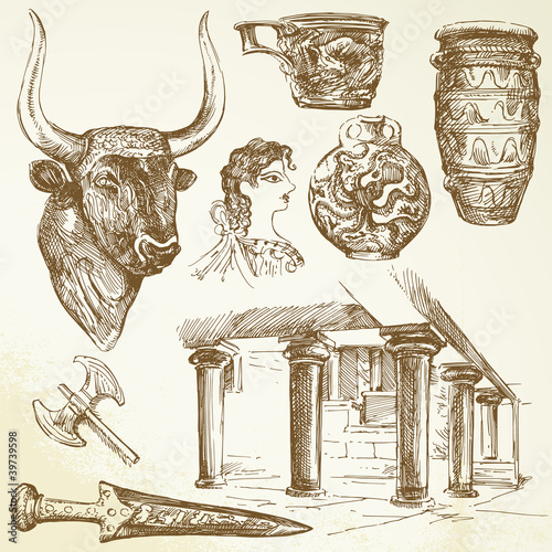 ancient crete - hand drawn set