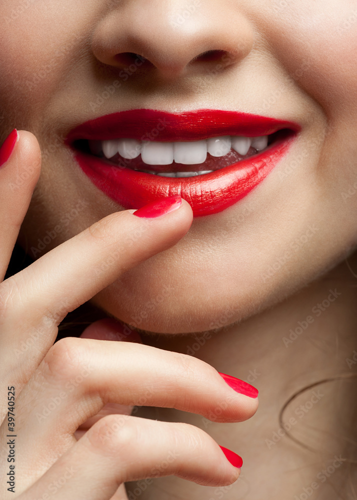 Fototapeta premium Closeup of woman red lips