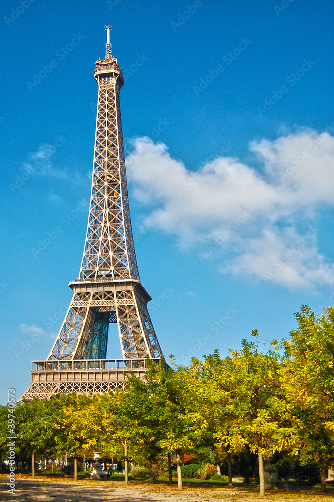 Eiffel Tower in the blue sky