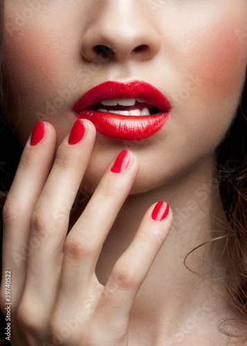 Closeup of woman red  lips