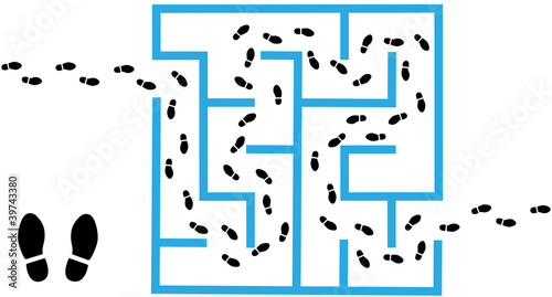 Footprints find solution through maze puzzle