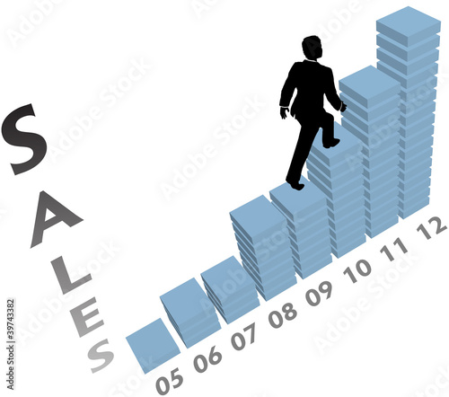 Business person climbs up marketing sales chart