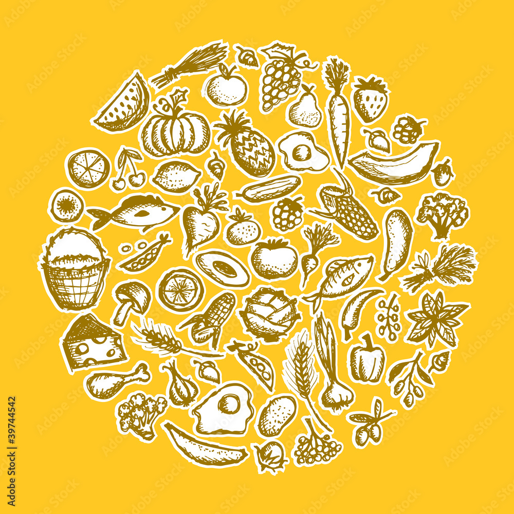 Healthy food background, sketch for your design