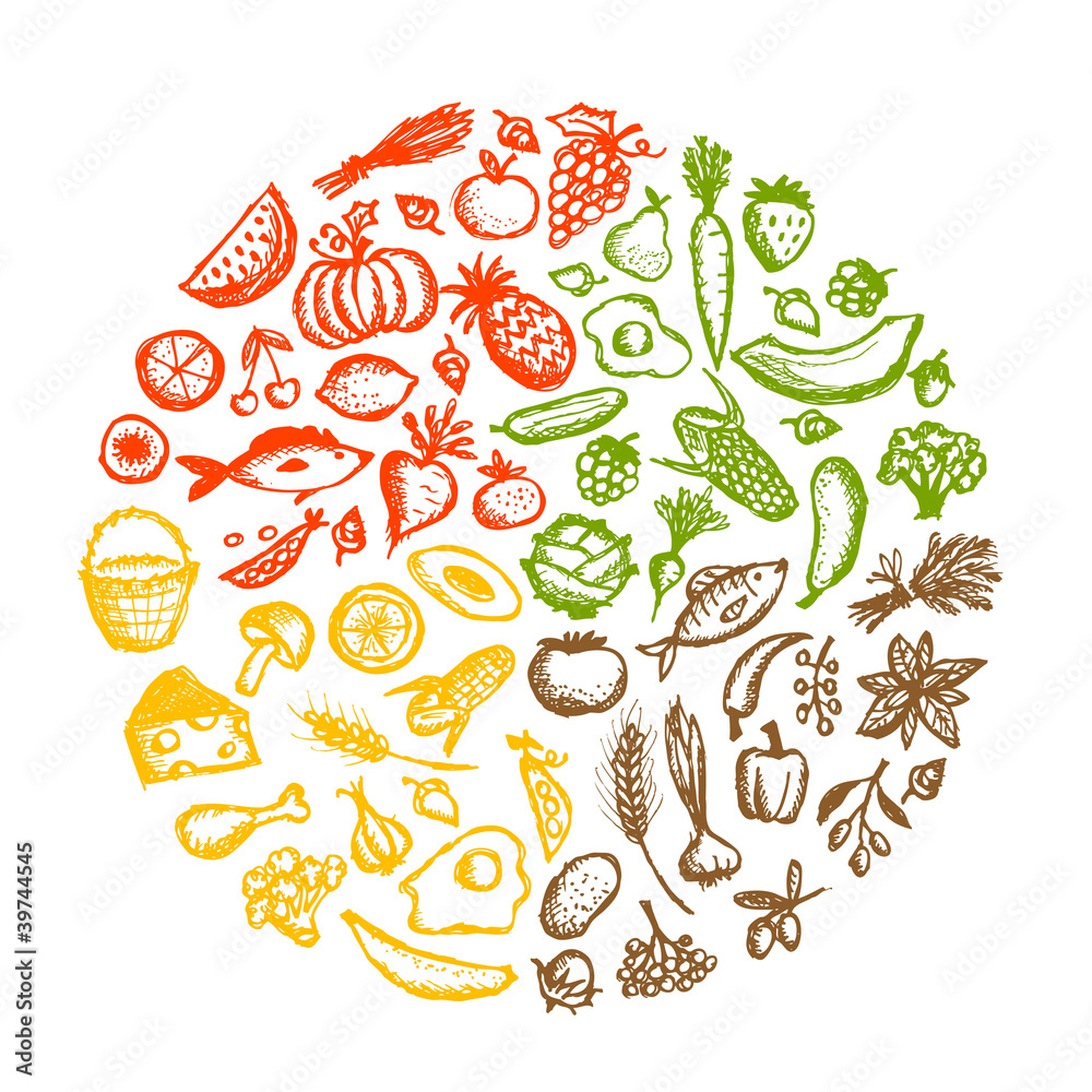 Healthy food background, sketch for your design Healthy food background, sketch for your design
