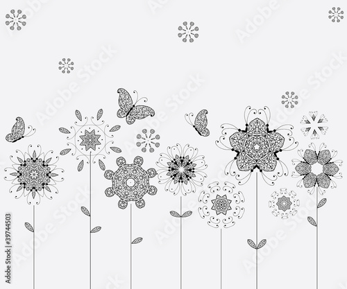 Spring meadow, flowers and butterflies for your design