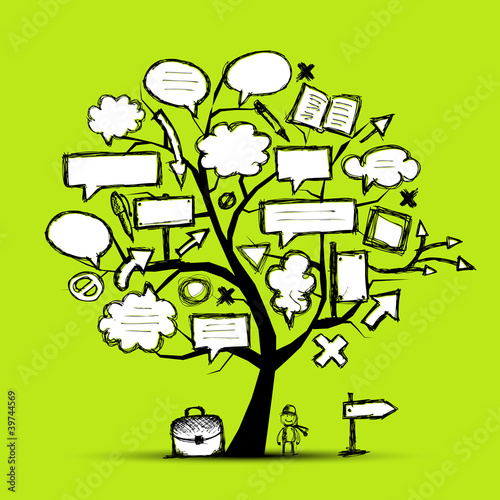 Sketch of tree with arrows and frames for your design