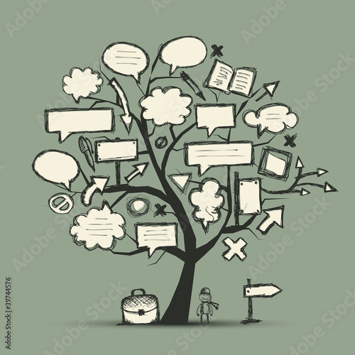 Sketch of tree with arrows and frames for your design