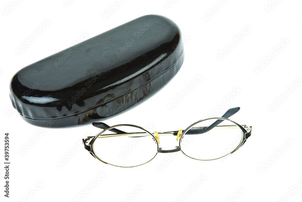 Eye-glasses with box isolated on white background Eye-glasses with box isolated on white background