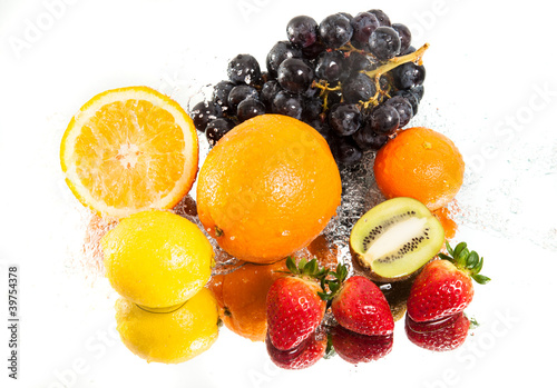 Fresh fruits in water splash