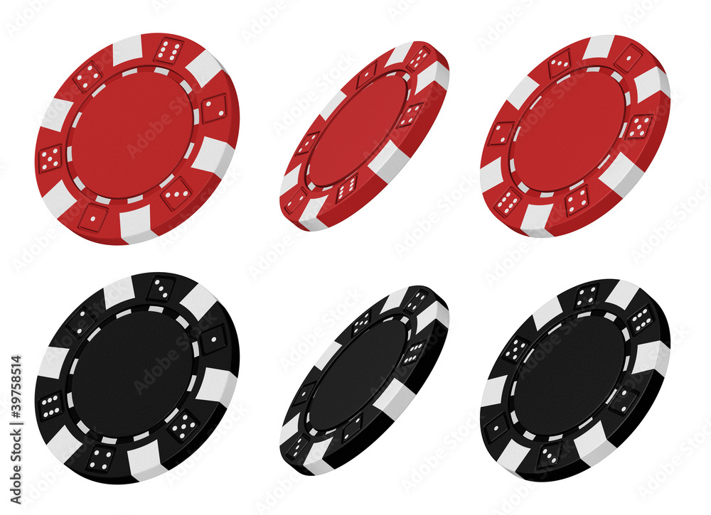 Naklejka premium 3d rendered red and black casino chips from different angles