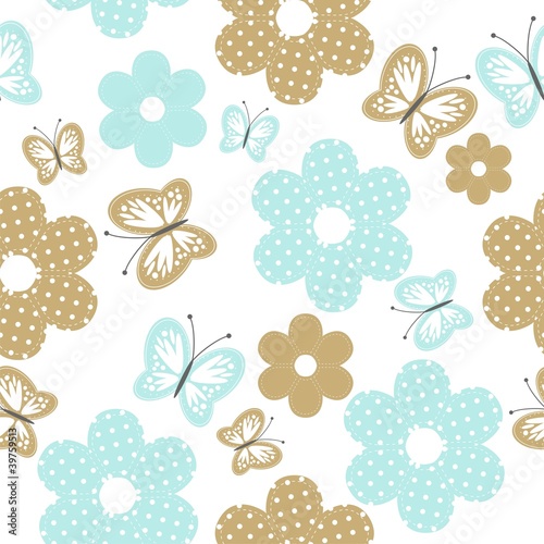 seamless background with scrapbooking objects and butterflies