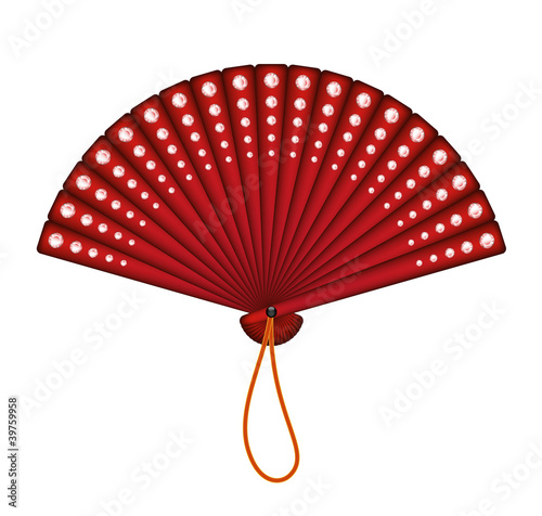 Red oriental fan with red diamonds
