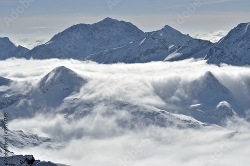 Winter view from Kitzsteinhorn peak ski resort, Austrian Alps