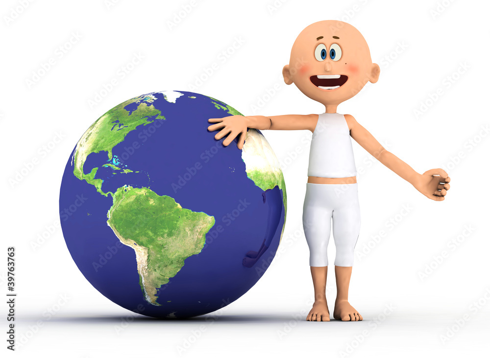 Toon guy and the earth. Environment concepts Toon guy and the earth. Environment concepts