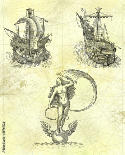Aphrodite with sailboats illustration