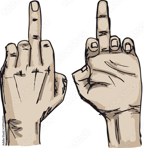 Sketch of Hand show fuck off with the middle finger. Vector illu