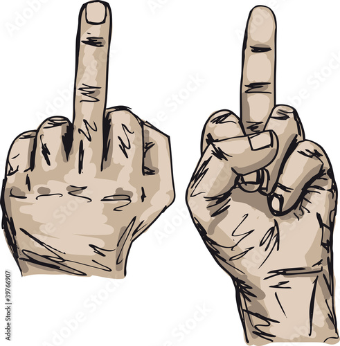 Sketch of Hand show fuck off with the middle finger. Vector illu