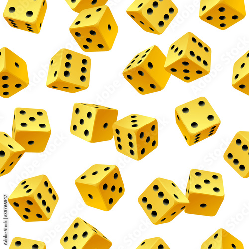 Vector yellow dice seamless background on white