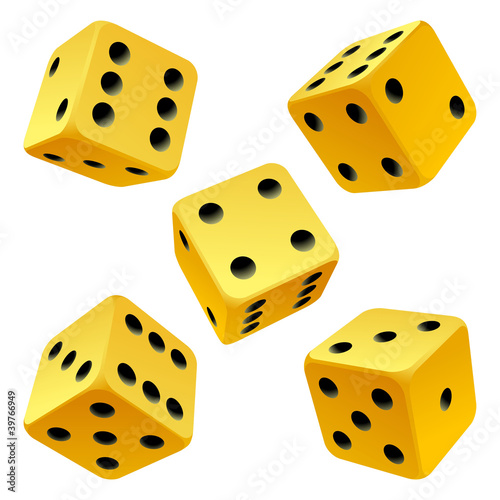 Vector rolling yellow dice set on white background