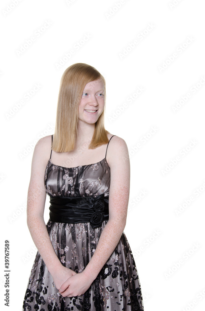 Cute blond teen girl on white background Cute blond teen girl on white background