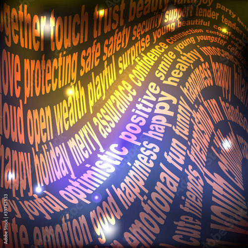 Abstract neon background of positive words