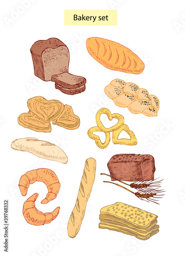 bakery food set hand drawn illustrations