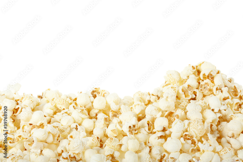 Popcorn on white, clipping path included - obrazy, fototapety, plakaty 