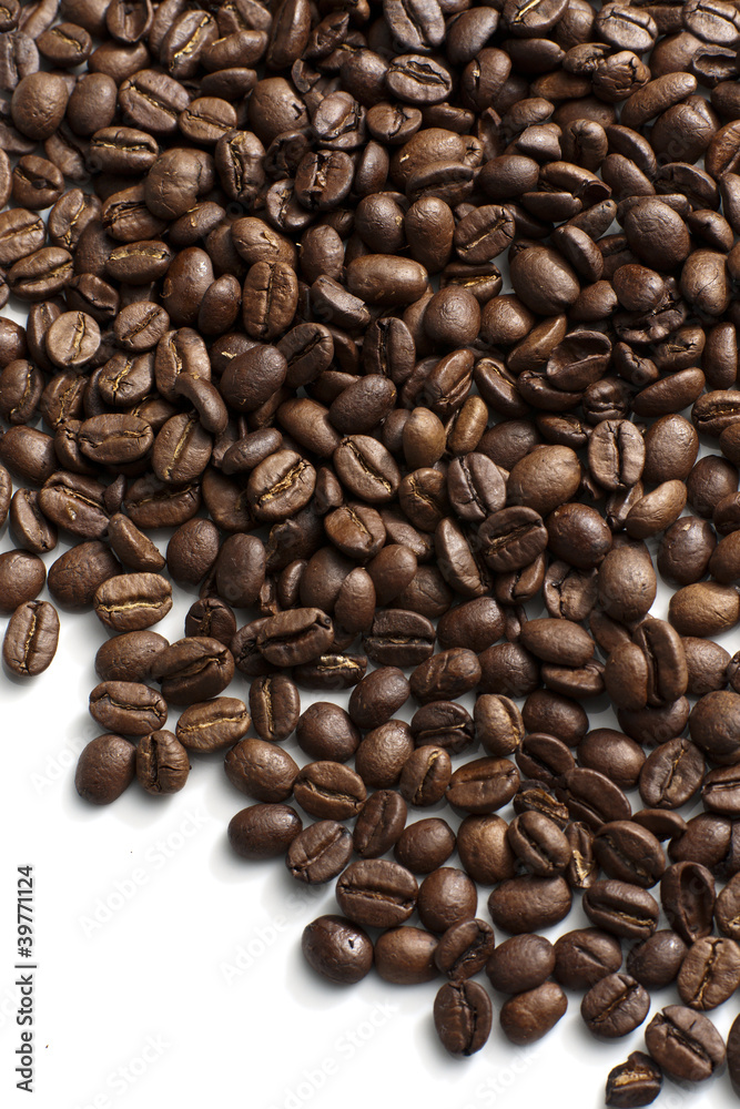 Roasted coffee beans on white background Roasted coffee beans on white background