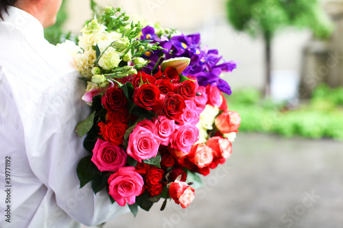 Colorful wedding bouquet of roses