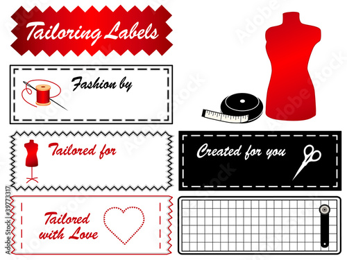 Tailoring Labels, copy space, sewing, couture, DIY fashion.